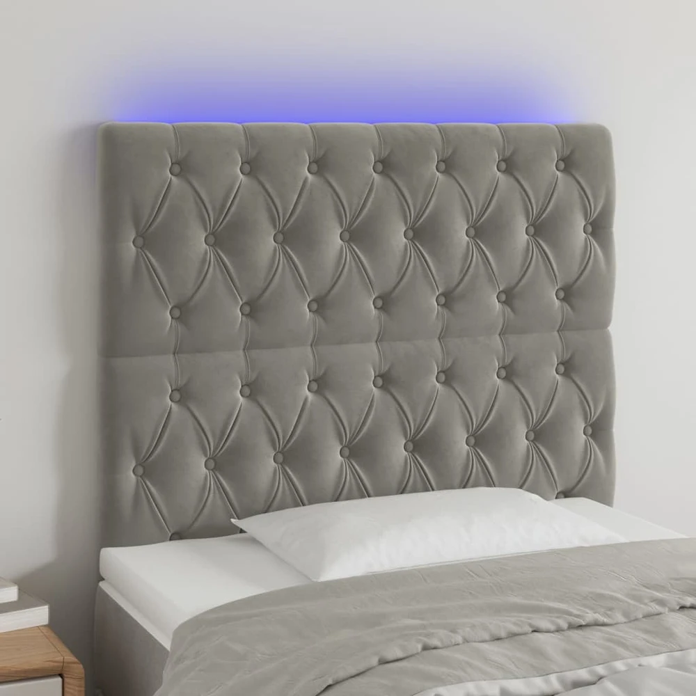 Galvūgalis su LED, šviesiai pilkas, 90x7x118/128cm, aksomas