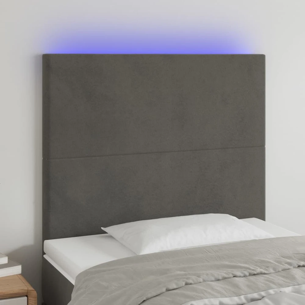 Galvūgalis su LED, tamsiai pilkas, 100x5x118/128cm, aksomas