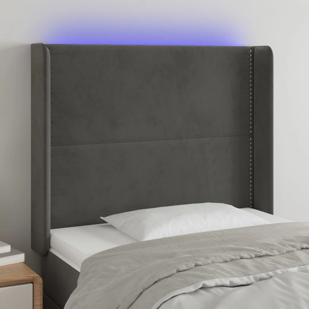 Galvūgalis su LED, tamsiai pilkas, 103x16x118/128cm, aksomas