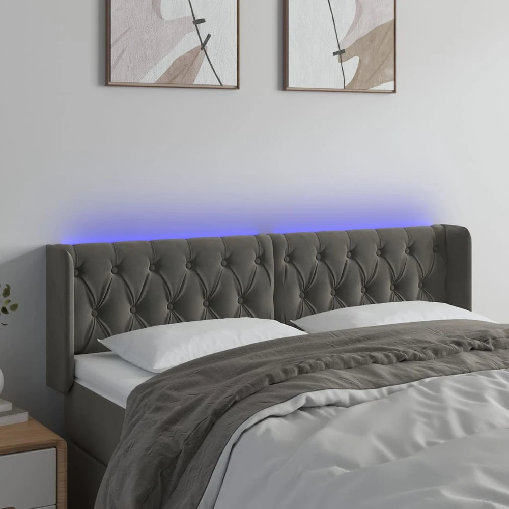 Galvūgalis su LED, tamsiai pilkas, 147x16x78/88cm, aksomas