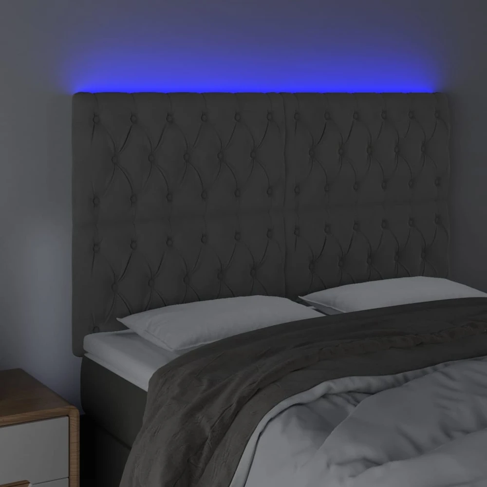 Galvūgalis su LED, tamsiai pilkas, 160x7x118/128cm, aksomas