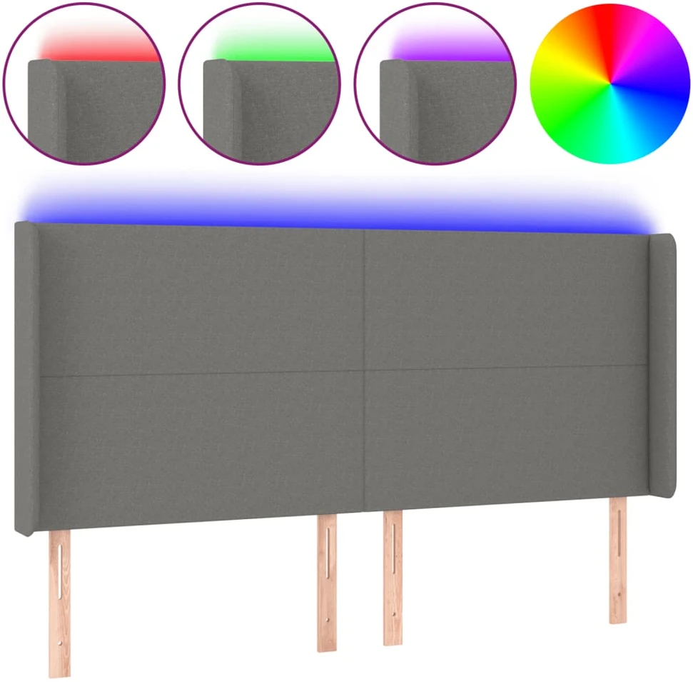 Galvūgalis su LED, tamsiai pilkas, 163x16x118/128cm, audinys