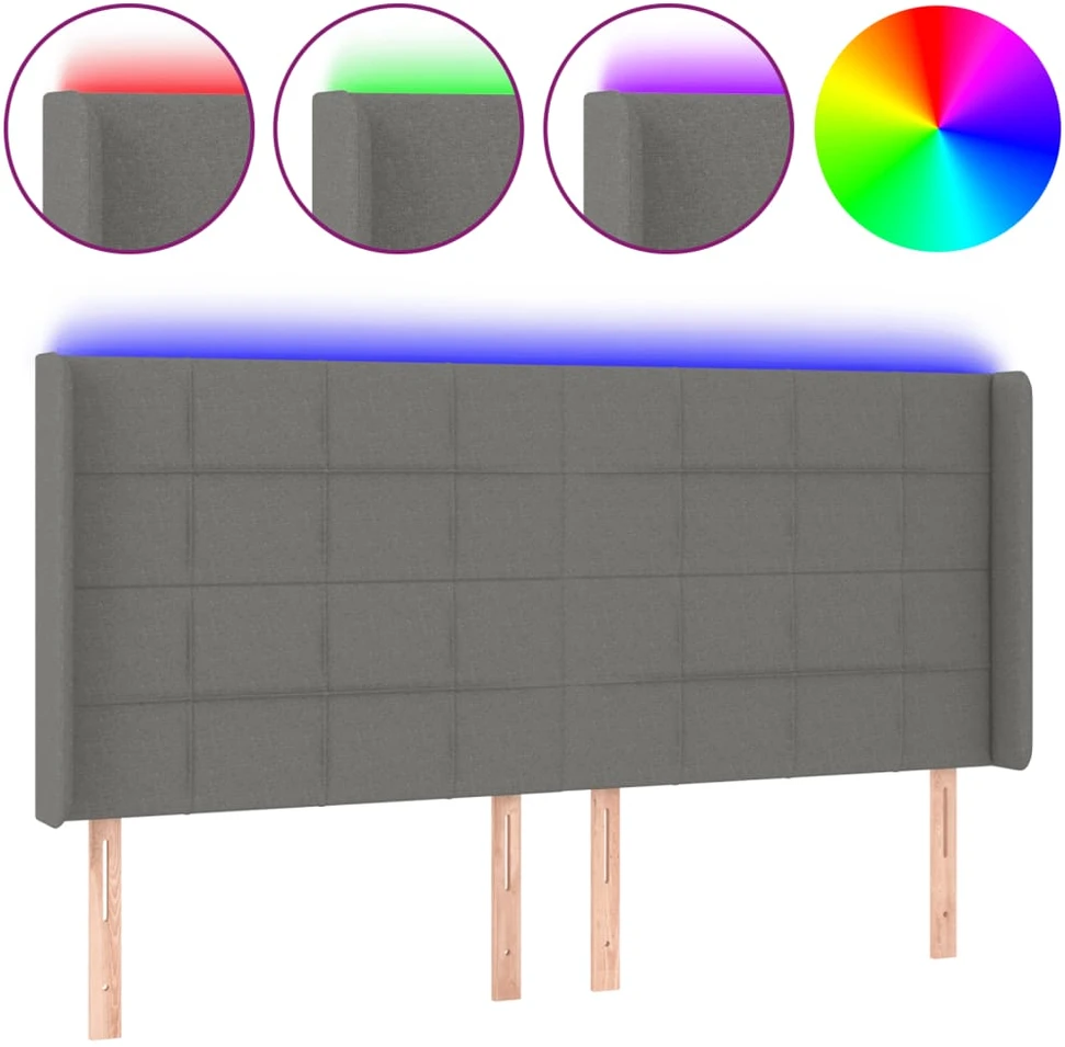 Galvūgalis su LED, tamsiai pilkas, 163x16x118/128cm, audinys