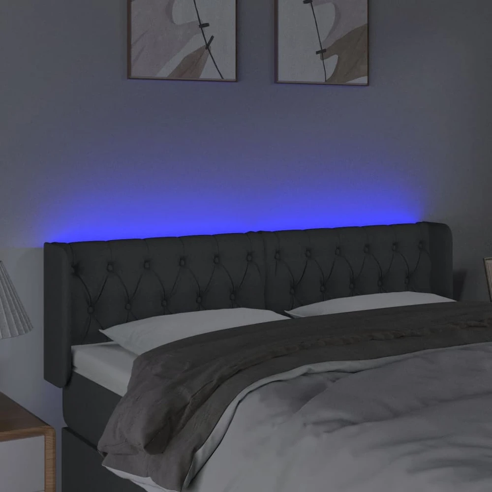 Galvūgalis su LED, tamsiai pilkas, 163x16x78/88cm, audinys