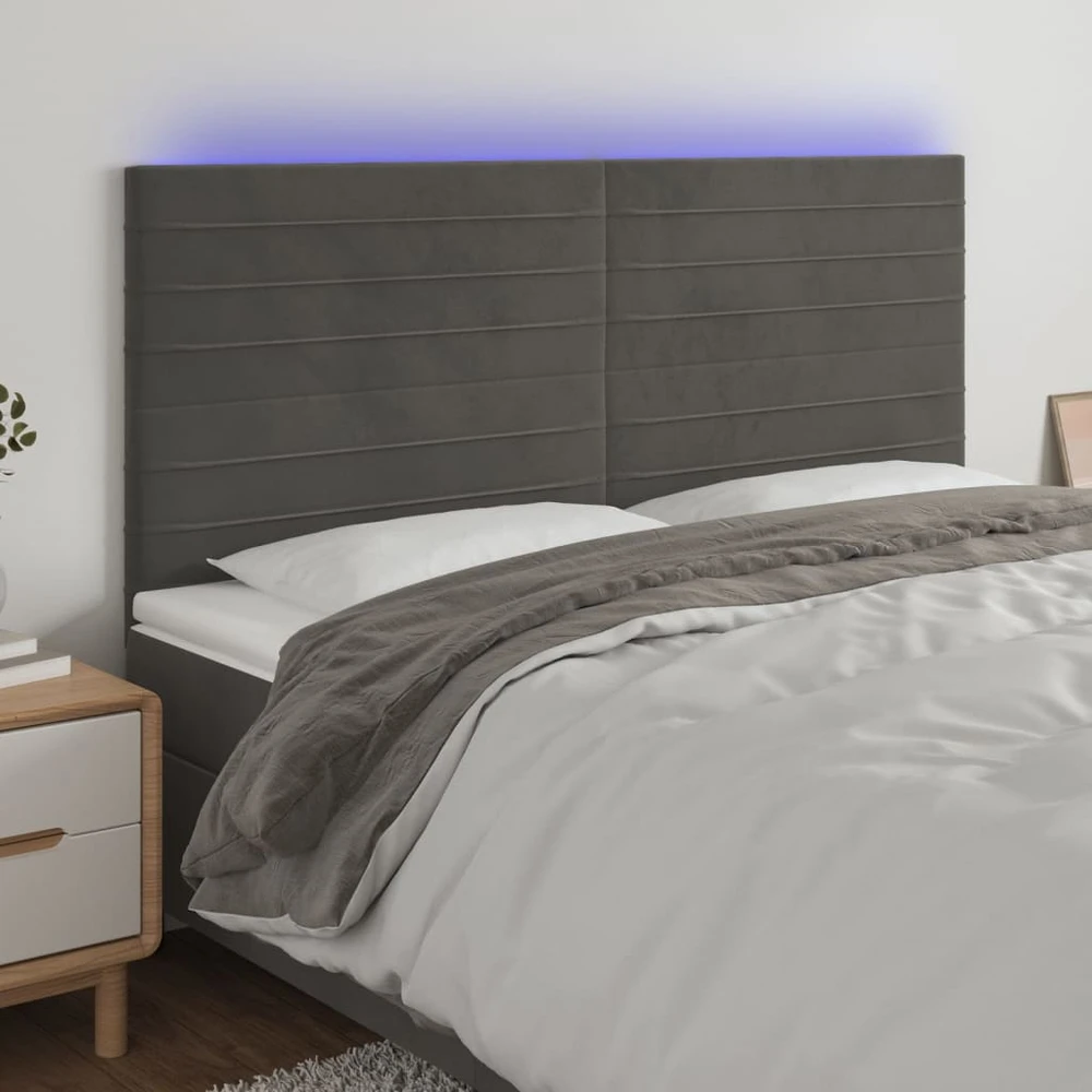 Galvūgalis su LED, tamsiai pilkas, 200x5x118/128cm, aksomas