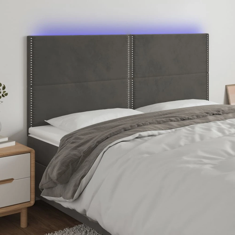Galvūgalis su LED, tamsiai pilkas, 200x5x118/128cm, aksomas