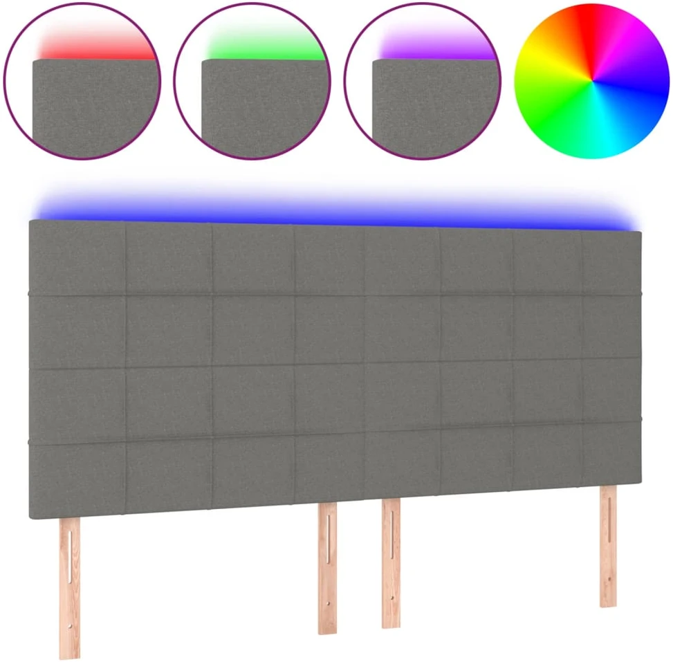 Galvūgalis su LED, tamsiai pilkas, 200x5x118/128cm, audinys