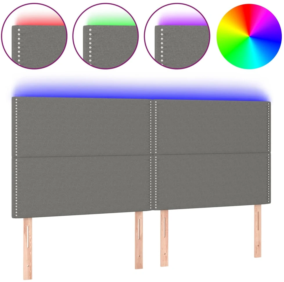 Galvūgalis su LED, tamsiai pilkas, 200x5x118/128cm, audinys