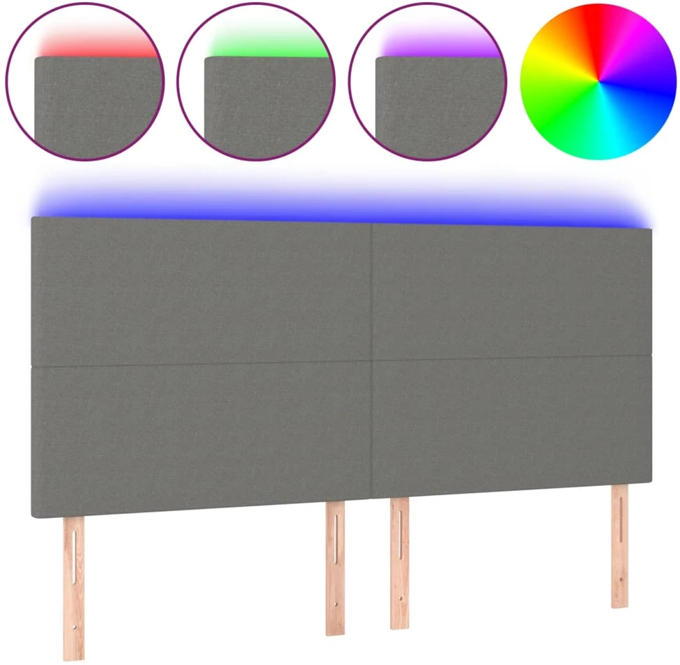 Galvūgalis su LED, tamsiai pilkas, 200x5x118/128cm, audinys