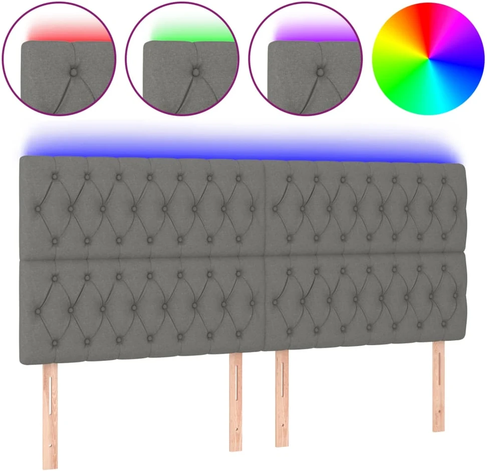 Galvūgalis su LED, tamsiai pilkas, 200x7x118/128cm, audinys