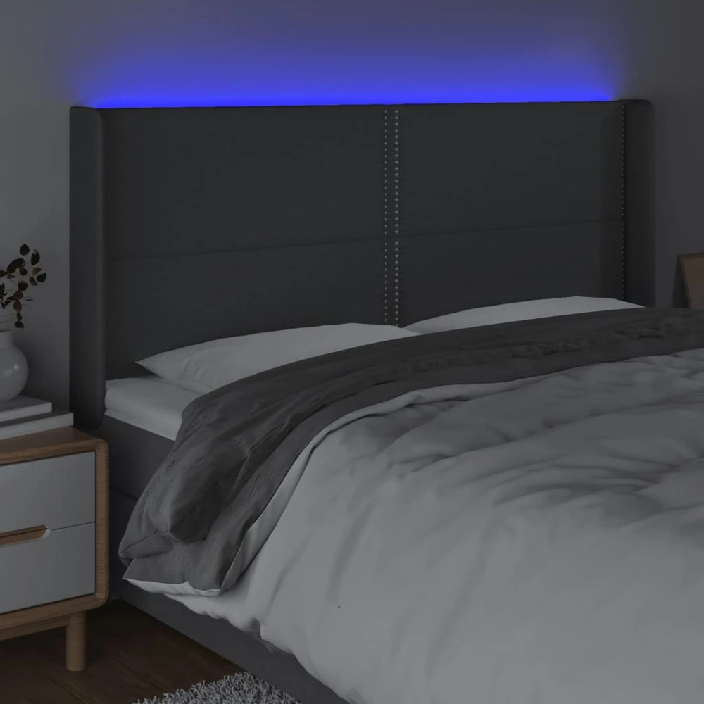 Galvūgalis su LED, tamsiai pilkas, 203x16x118/128cm, audinys