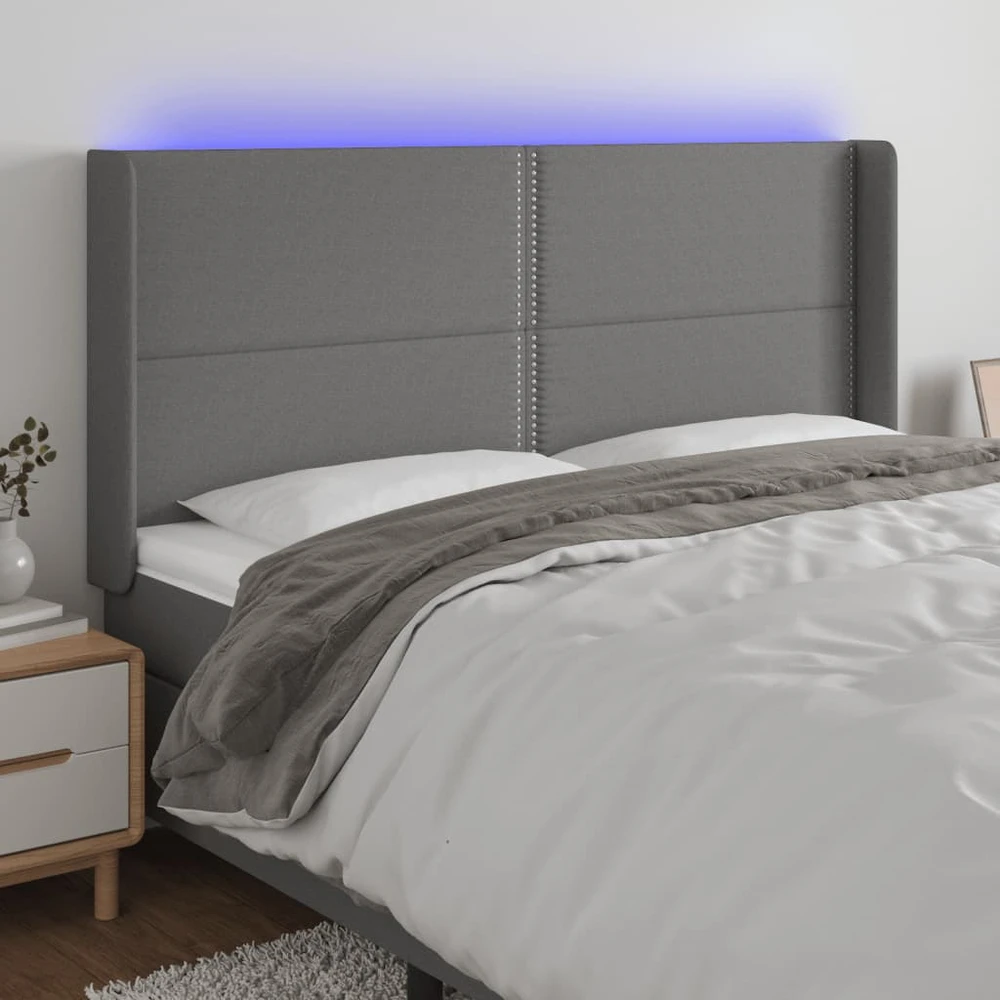 Galvūgalis su LED, tamsiai pilkas, 203x16x118/128cm, audinys