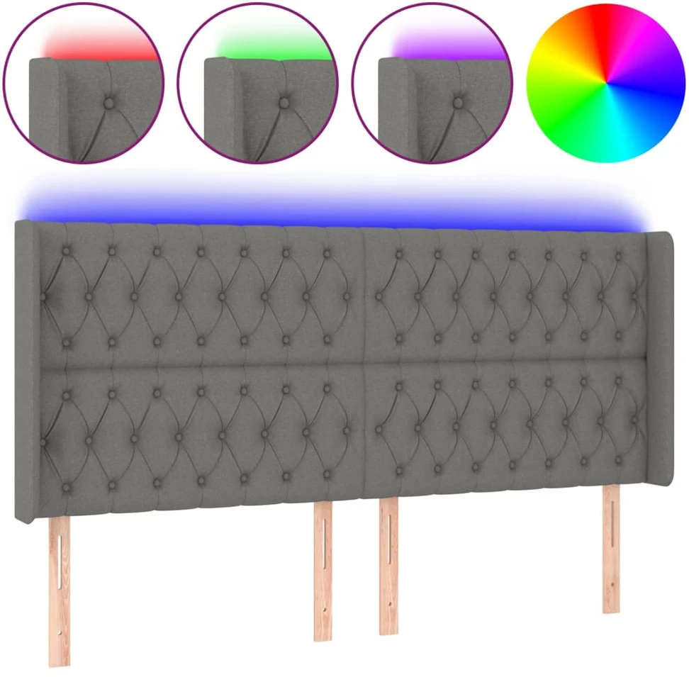 Galvūgalis su LED, tamsiai pilkas, 203x16x118/128cm, audinys