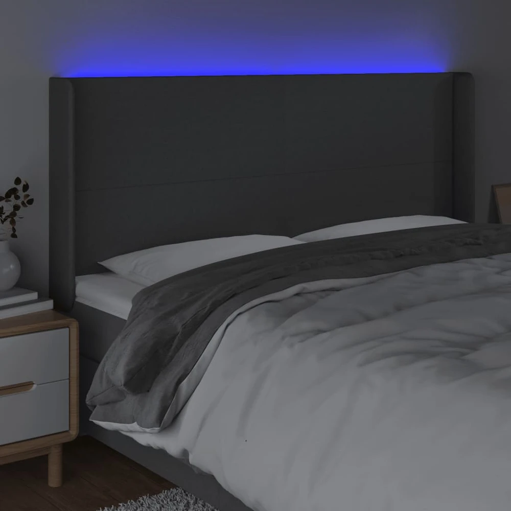 Galvūgalis su LED, tamsiai pilkas, 203x16x118/128cm, audinys