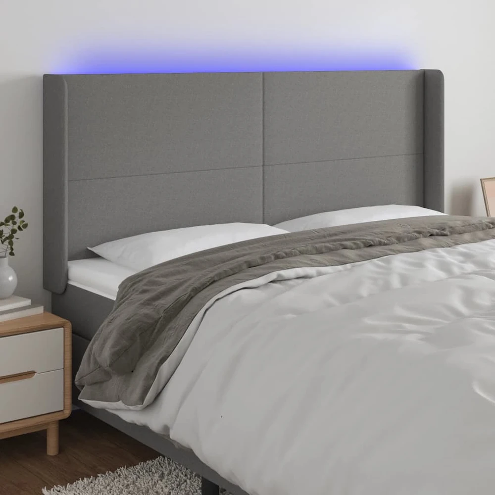Galvūgalis su LED, tamsiai pilkas, 203x16x118/128cm, audinys