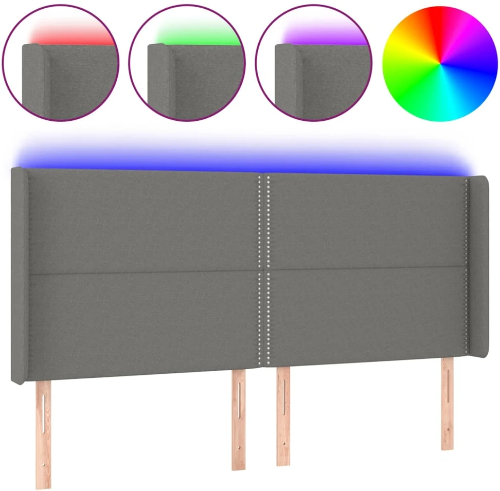 Galvūgalis su LED, tamsiai pilkas, 203x16x118/128cm, audinys