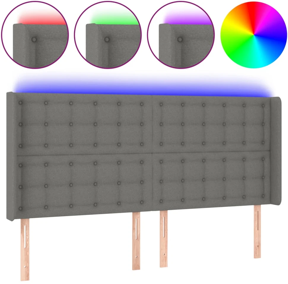 Galvūgalis su LED, tamsiai pilkas, 203x16x118/128cm, audinys