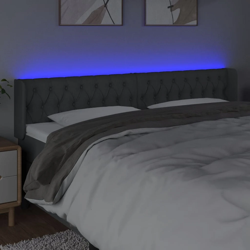Galvūgalis su LED, tamsiai pilkas, 203x16x78/88cm, audinys