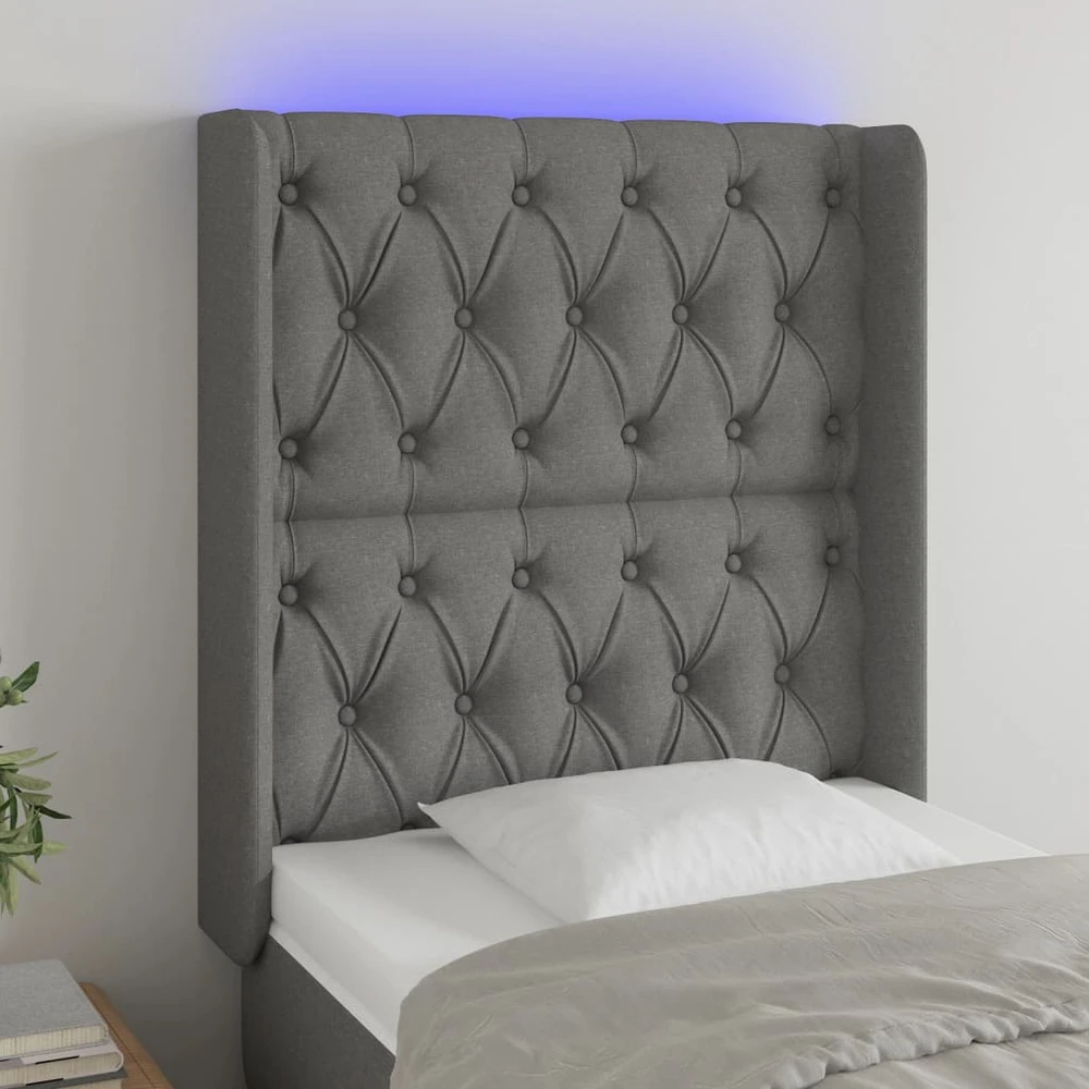 Galvūgalis su LED, tamsiai pilkas, 83x16x118/128cm, audinys