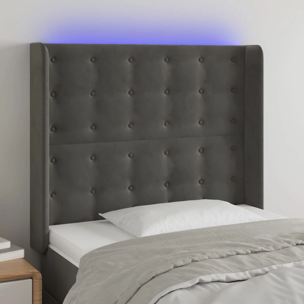 Galvūgalis su LED, tamsiai pilkas, 93x16x118/128cm, aksomas