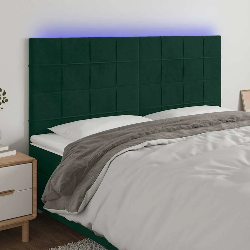 Galvūgalis su LED, tamsiai žalias, 160x5x118/128cm, aksomas