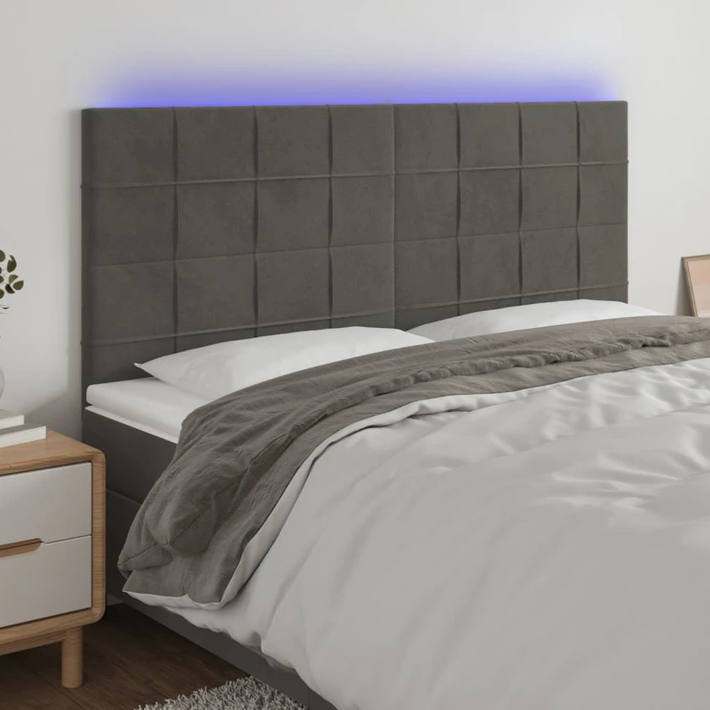 Galvūgalis su LED, tamsiai žalias, 160x5x118/128cm, aksomas