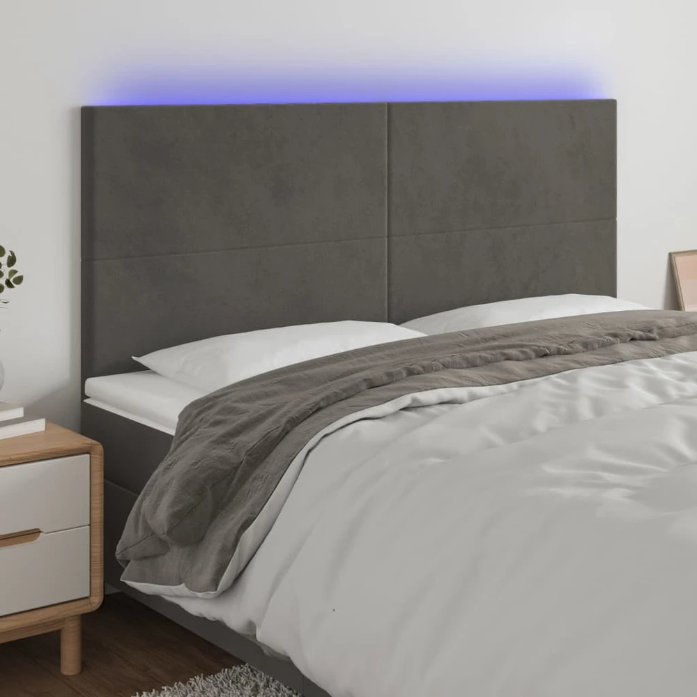 Galvūgalis su LED, tamsiai žalias, 160x5x118/128cm, aksomas