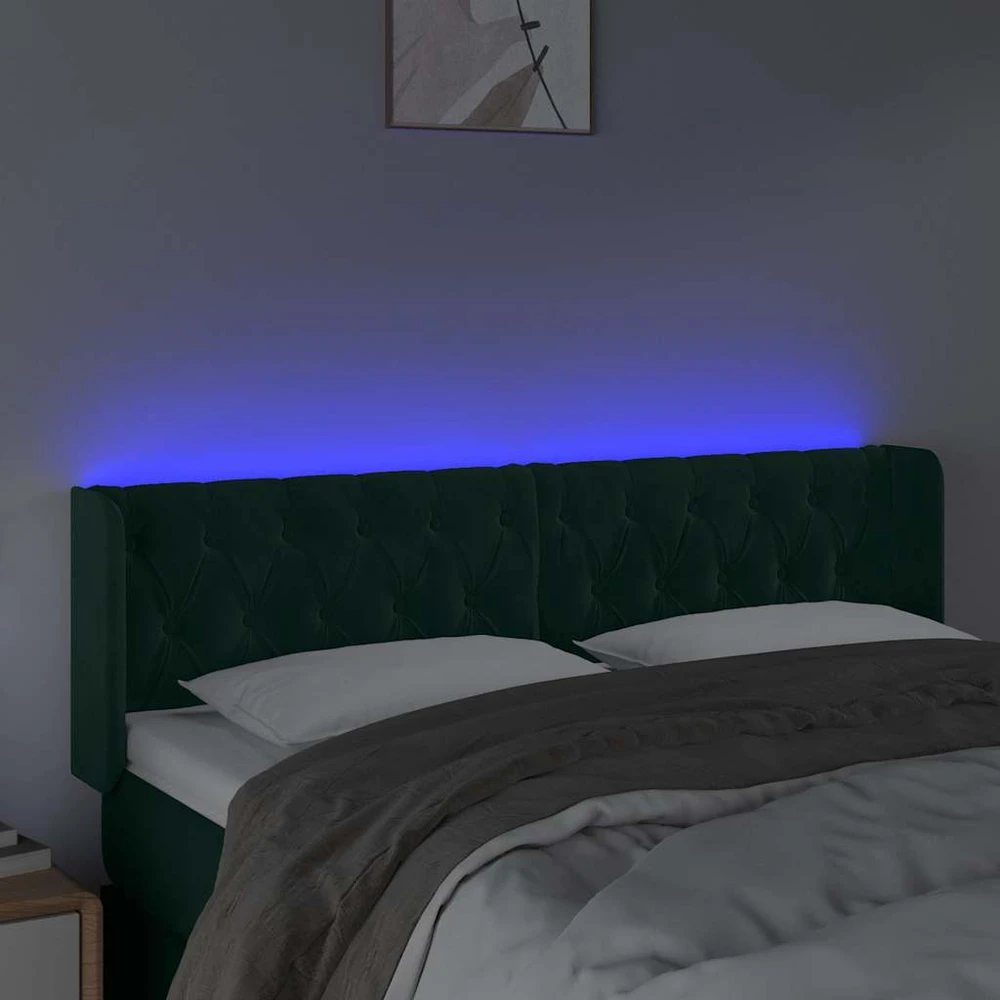Galvūgalis su LED, tamsiai žalias, 163x16x78/88cm, aksomas