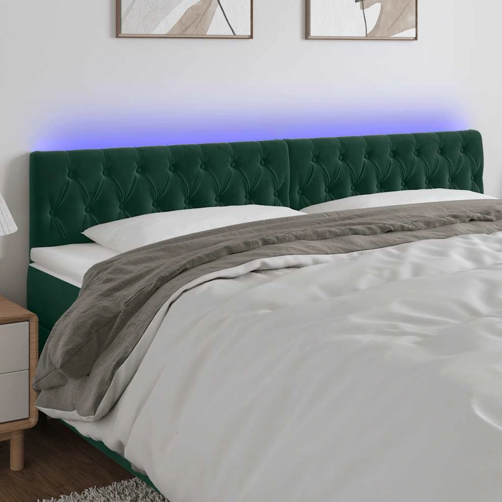 Galvūgalis su LED, tamsiai žalias, 200x7x78/88cm, aksomas