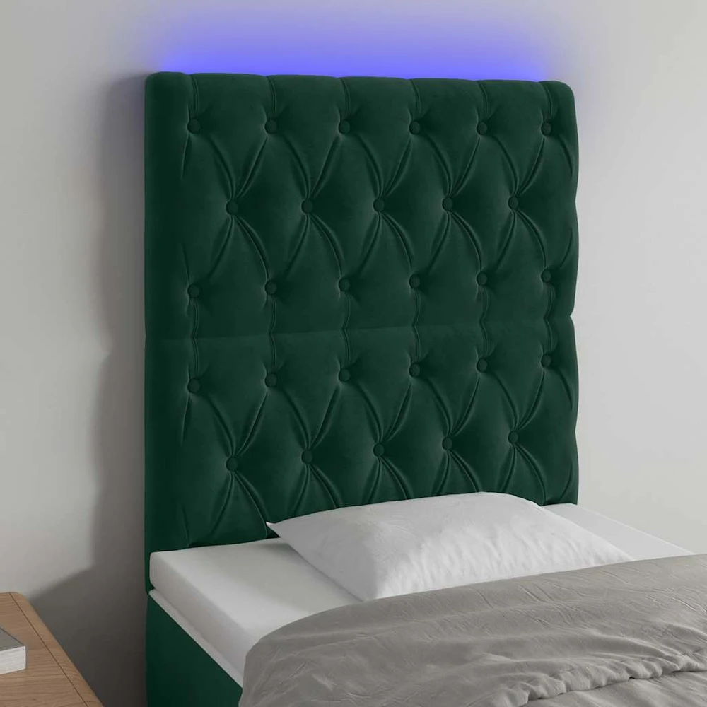 Galvūgalis su LED, tamsiai žalias, 80x7x118/128cm, aksomas
