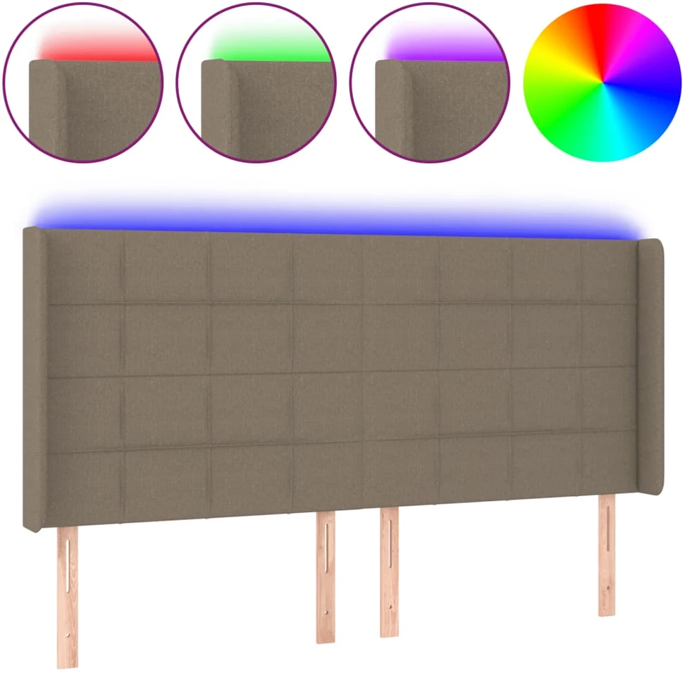 Galvūgalis su LED, taupe spalvos, 163x16x118/128cm, audinys