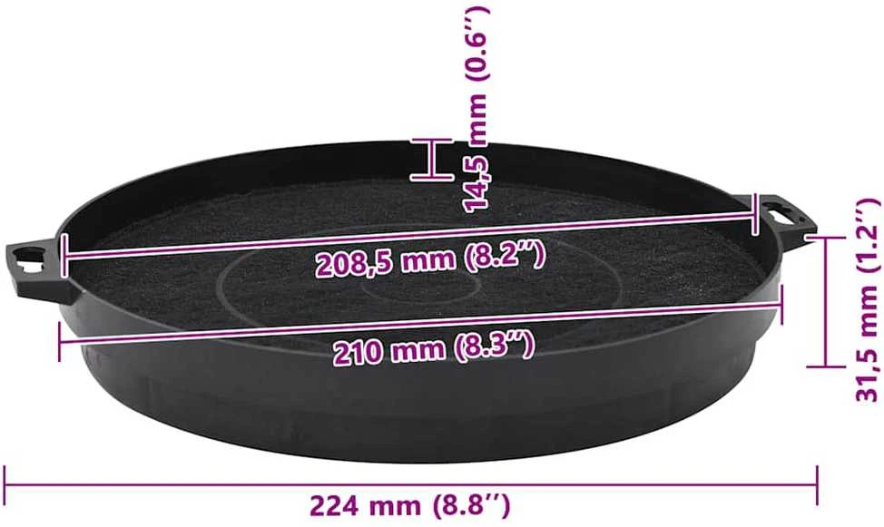 Gartraukio medžio anglies filtrai, 2 vnt., 210 mm