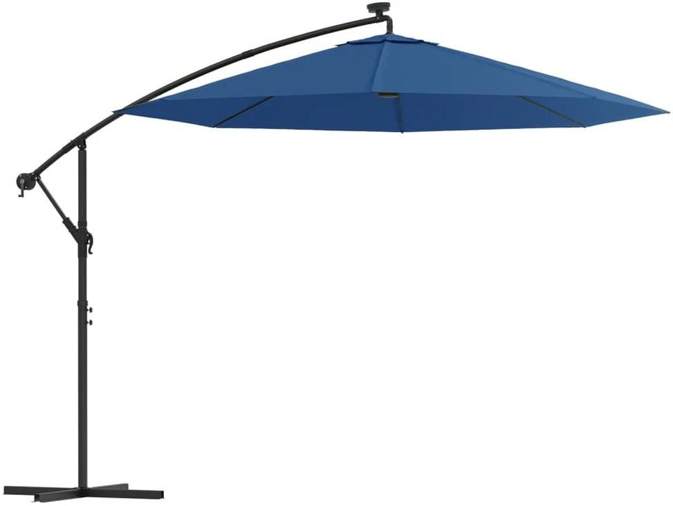 Gembinis skėtis su LED ir plieniniu stulpu, mėlynas, 300cm