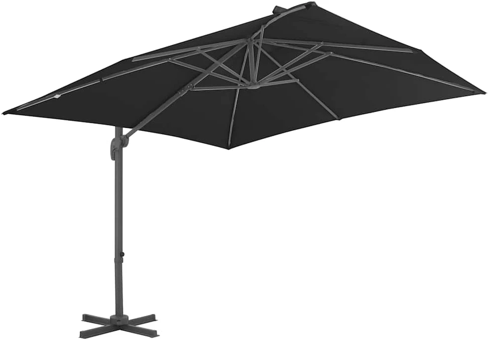 Gembinis sodo skėtis su aliuminio stulpu, juodas, 3x3m