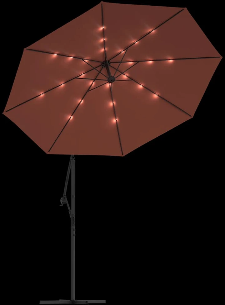 Gembinis sodo skėtis su LED ir plieniniu stulpu, terakota