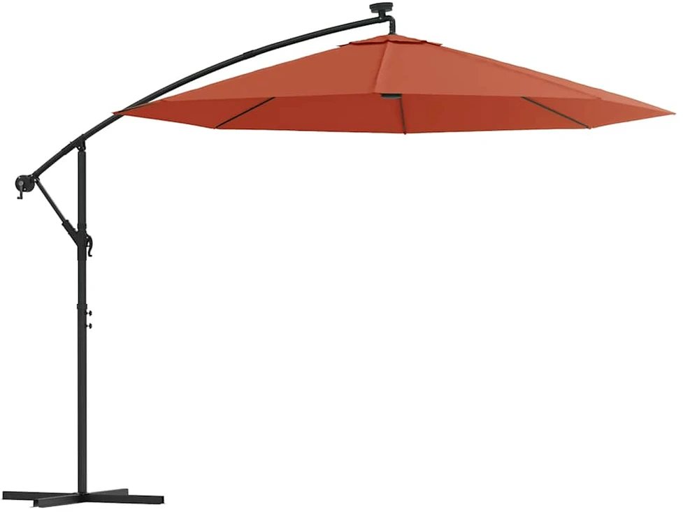 Gembinis sodo skėtis su LED ir plieniniu stulpu, terakota