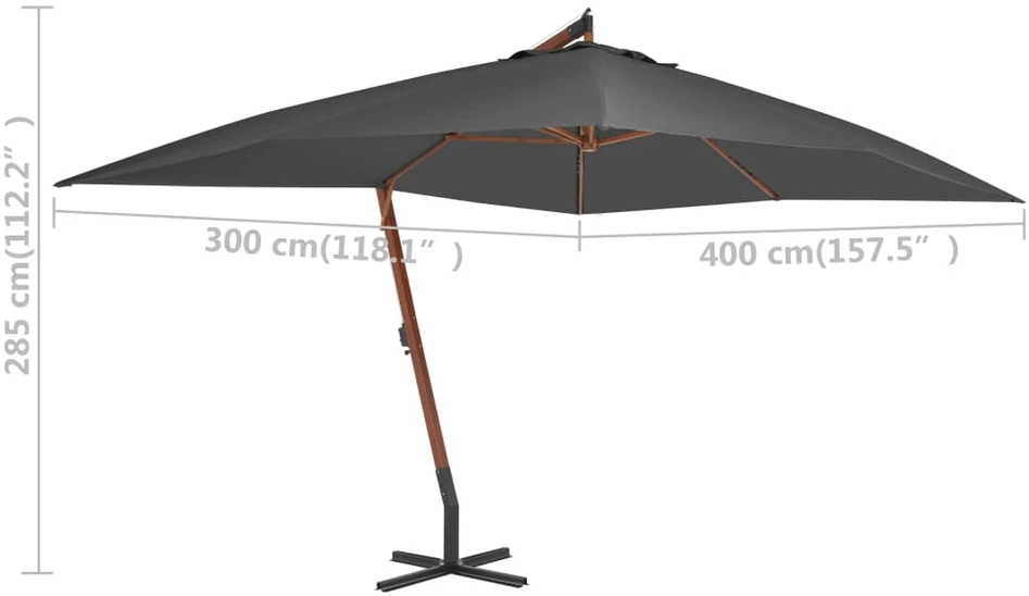 Gembinis sodo skėtis su mediniu stulpu, antracito, 400x300cm