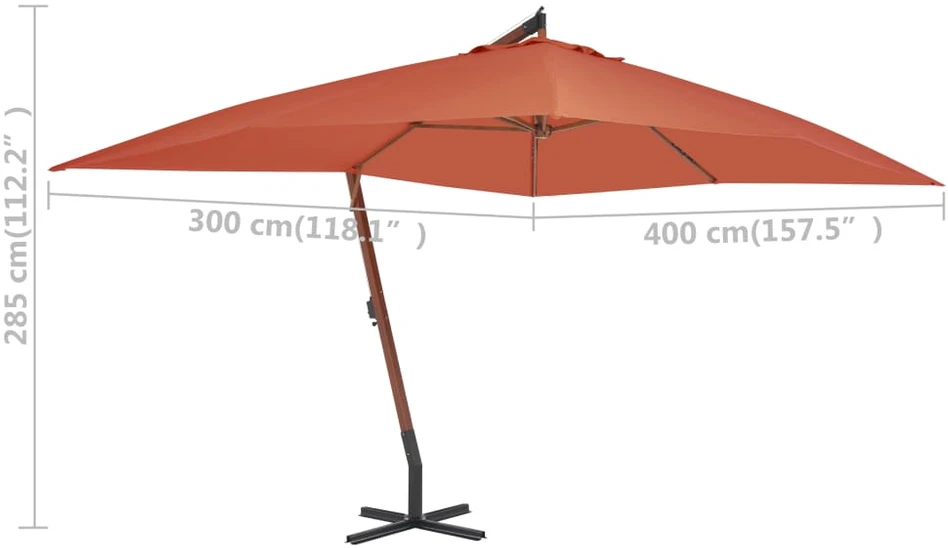 Gembinis sodo skėtis su mediniu stulpu, terakota, 400x300cm