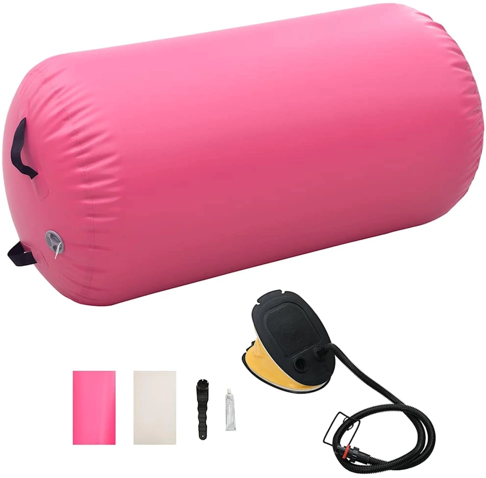 Gimnastikos ritinys su pompa, rožinis, 120x75cm, PVC