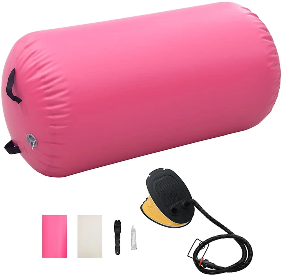 Gimnastikos ritinys su pompa, rožinis, 120x90cm, PVC