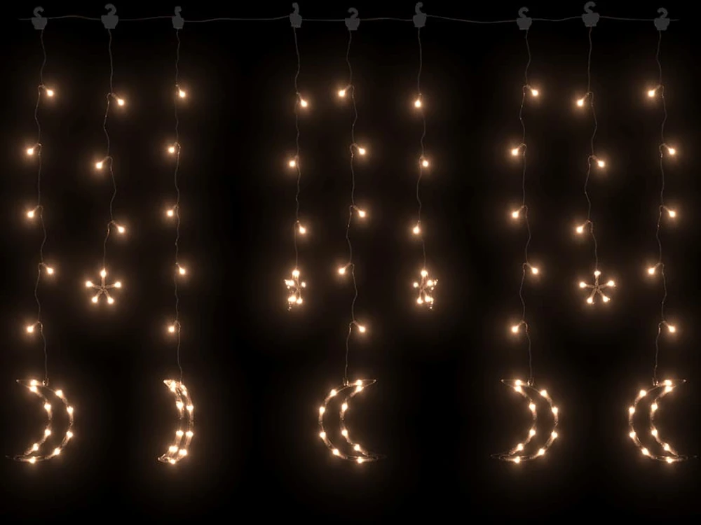 Girlianda žvaigždės ir mėnuliai, 138 šiltos baltos LED lemputės