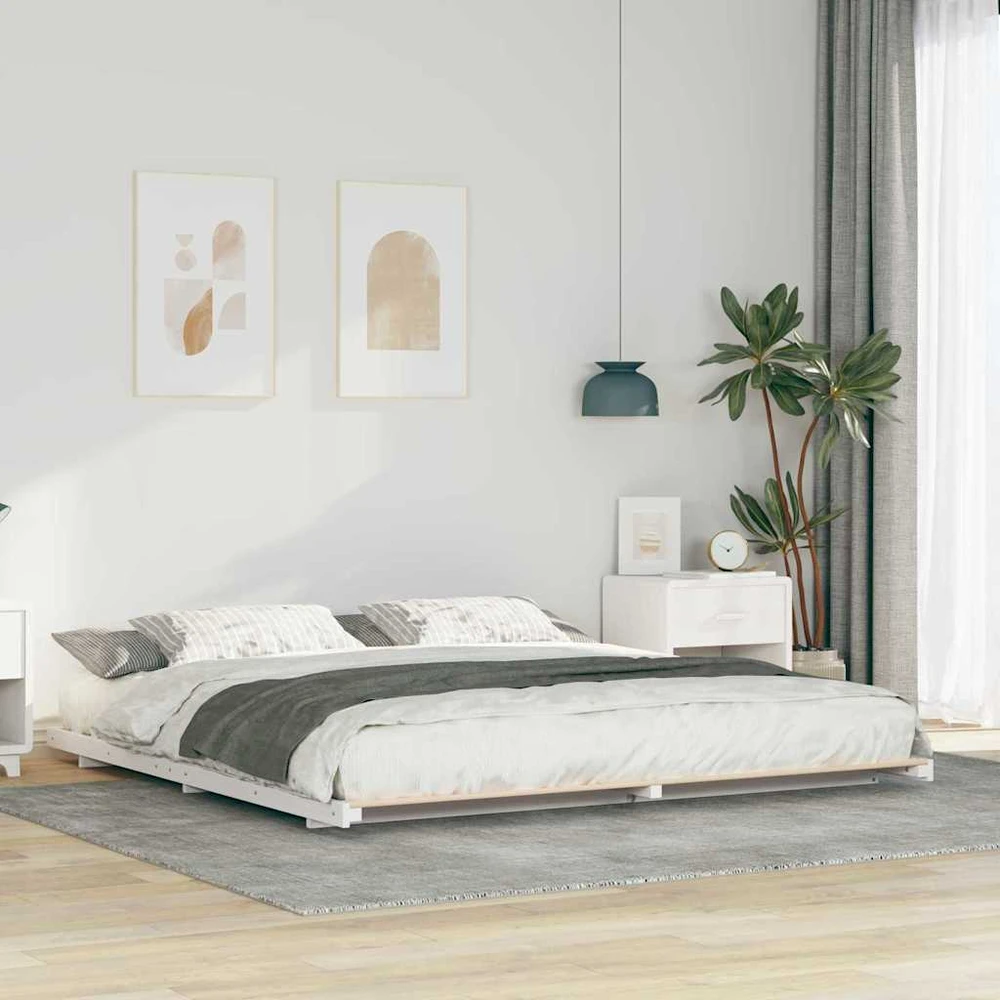 Lovos rėmas Balta 200 x 200 cm Kietos pušies mediena