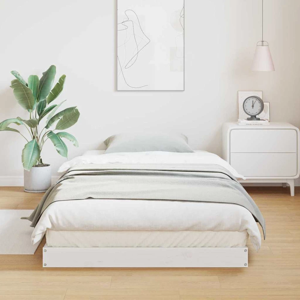 Lova Grindų lovos rėmas Balta 90 x 210 cm Kietos pušies mediena
