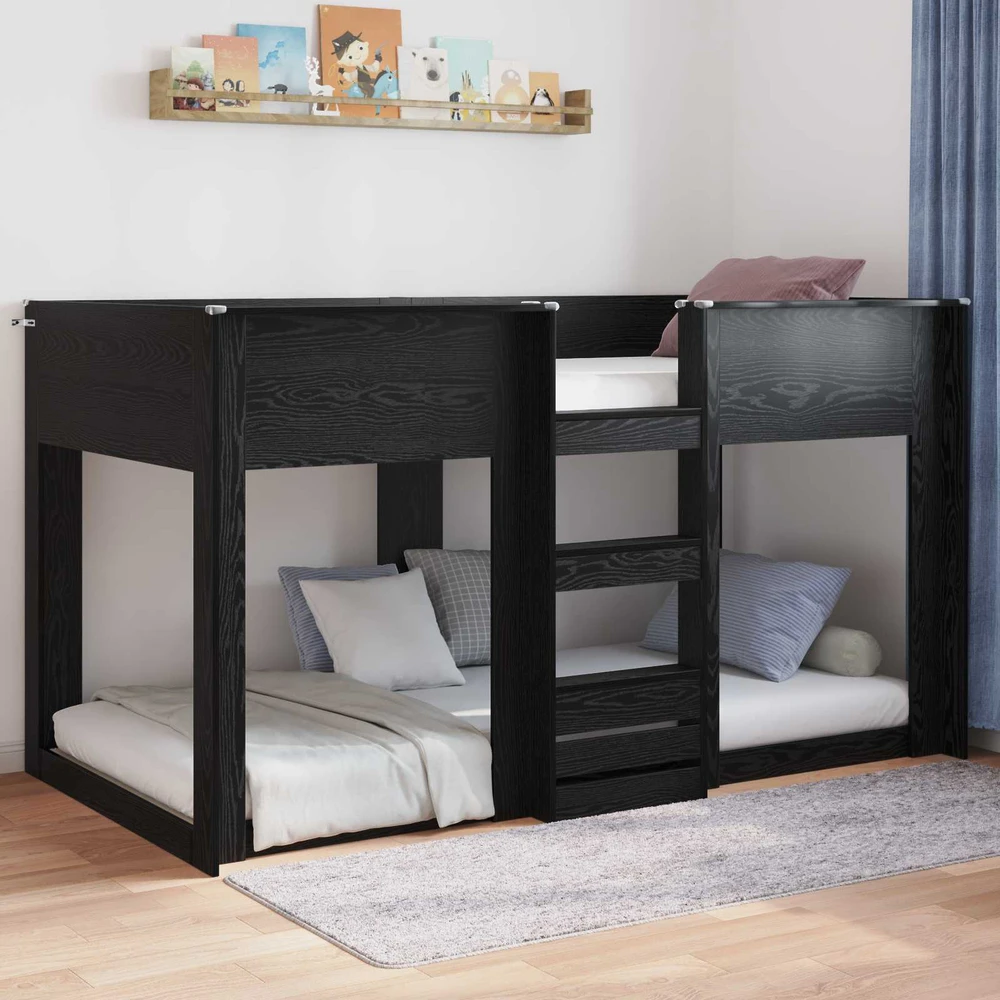 Lova Grindų lovos rėmas Juodas ąžuolas 75 x 190 cm Apdirbta mediena
