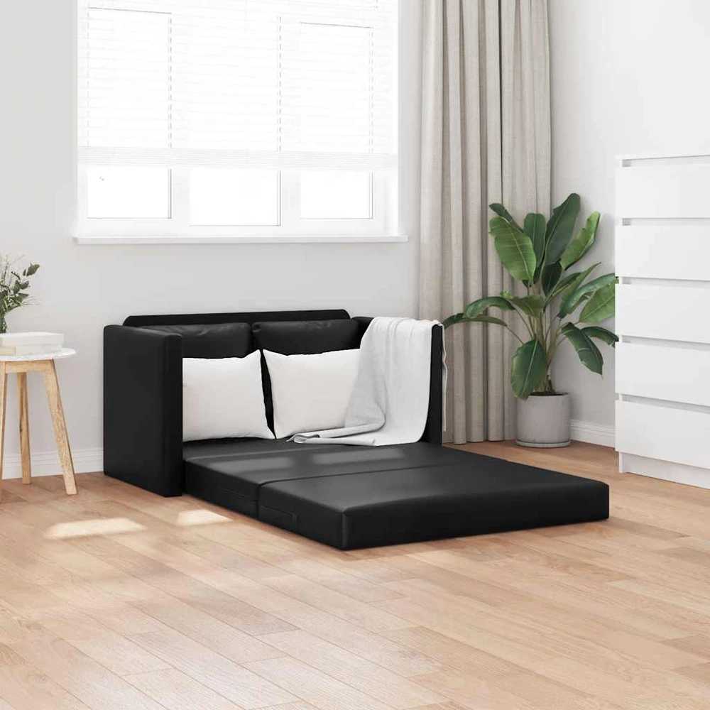 Grindų sofa-lova, 2-1, juoda, 112x174x55cm, dirbtinė oda