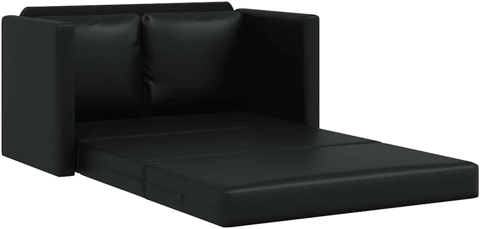 Grindų sofa-lova, 2-1, juoda, 112x174x55cm, dirbtinė oda