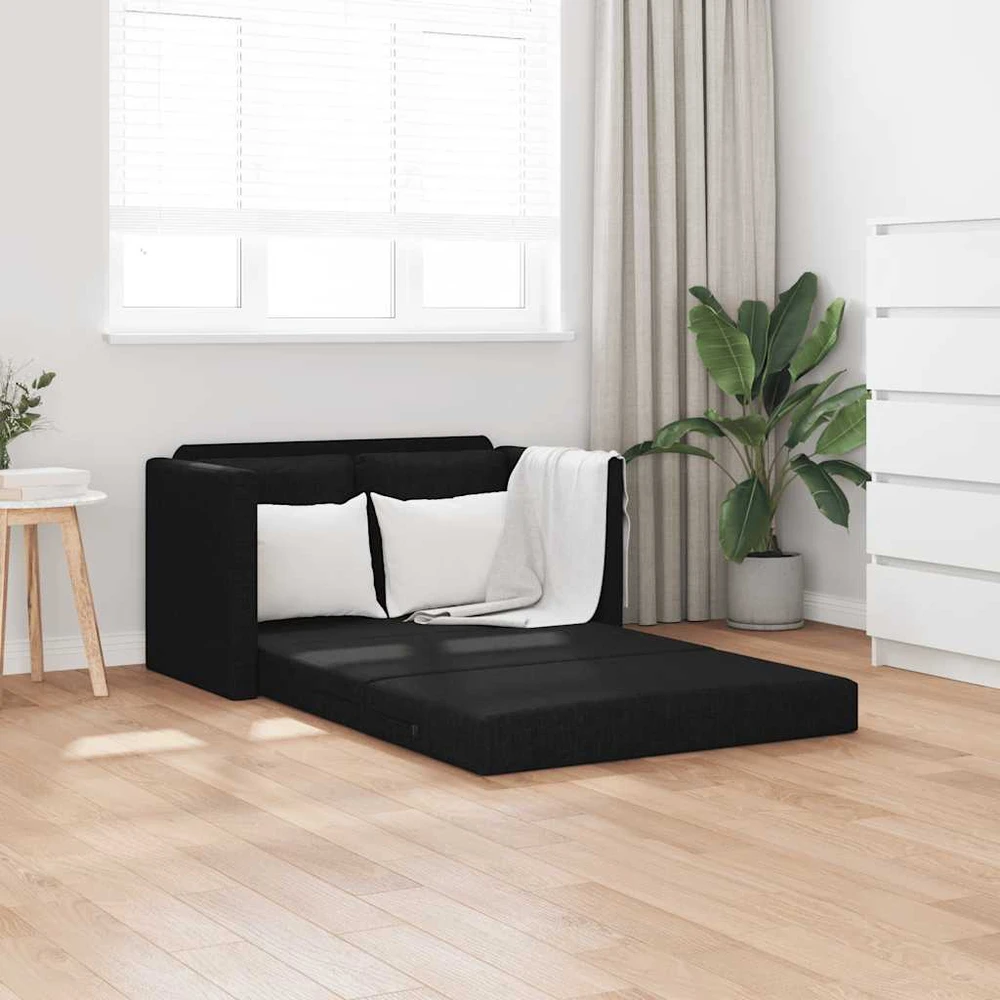 Grindų sofa-lova, 2-1, juodos spalvos, 112x174x55cm, audinys