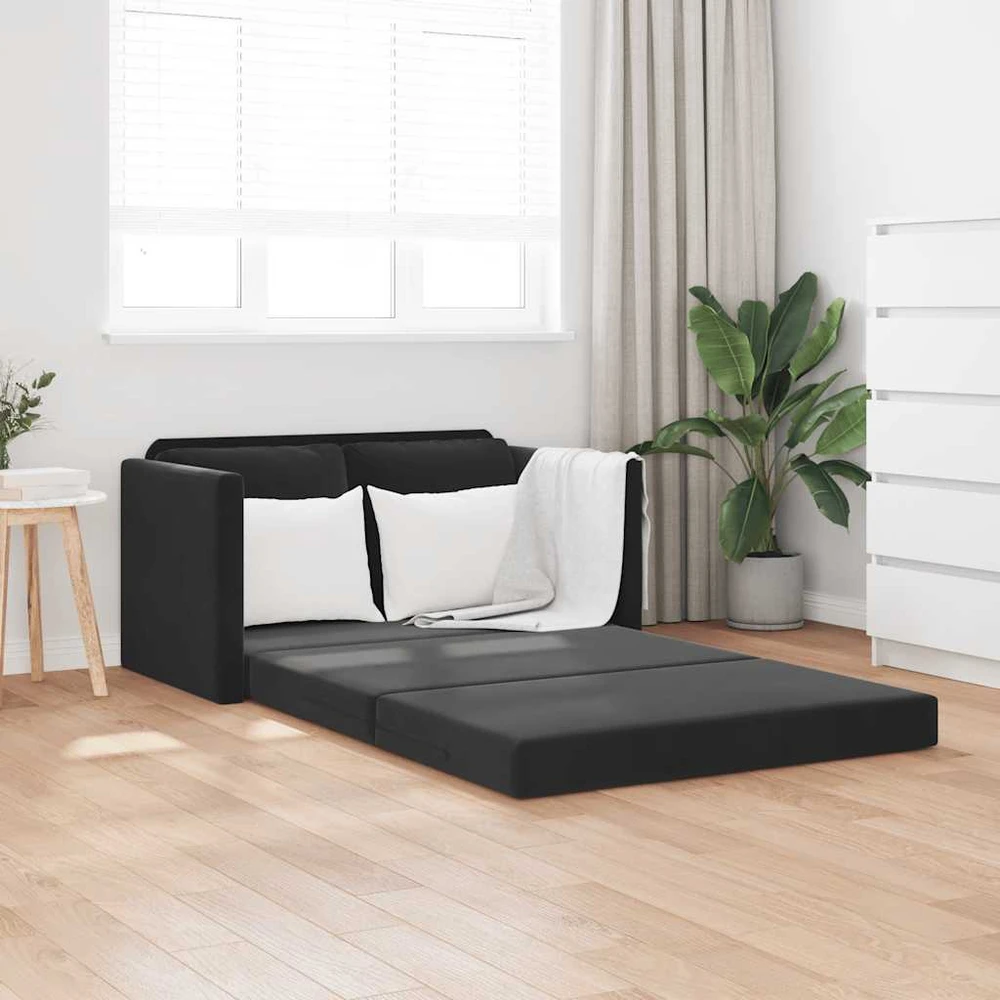 Grindų sofa-lova, 2-1, juodos spalvos, 122x204x55cm, aksomas