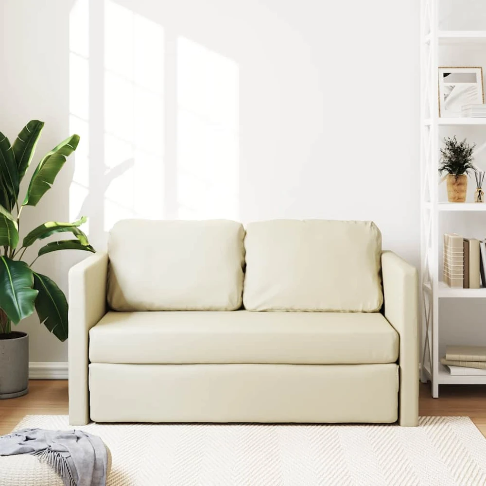 Grindų sofa-lova, 2-1, kreminė, 112x174x55cm, dirbtinė oda
