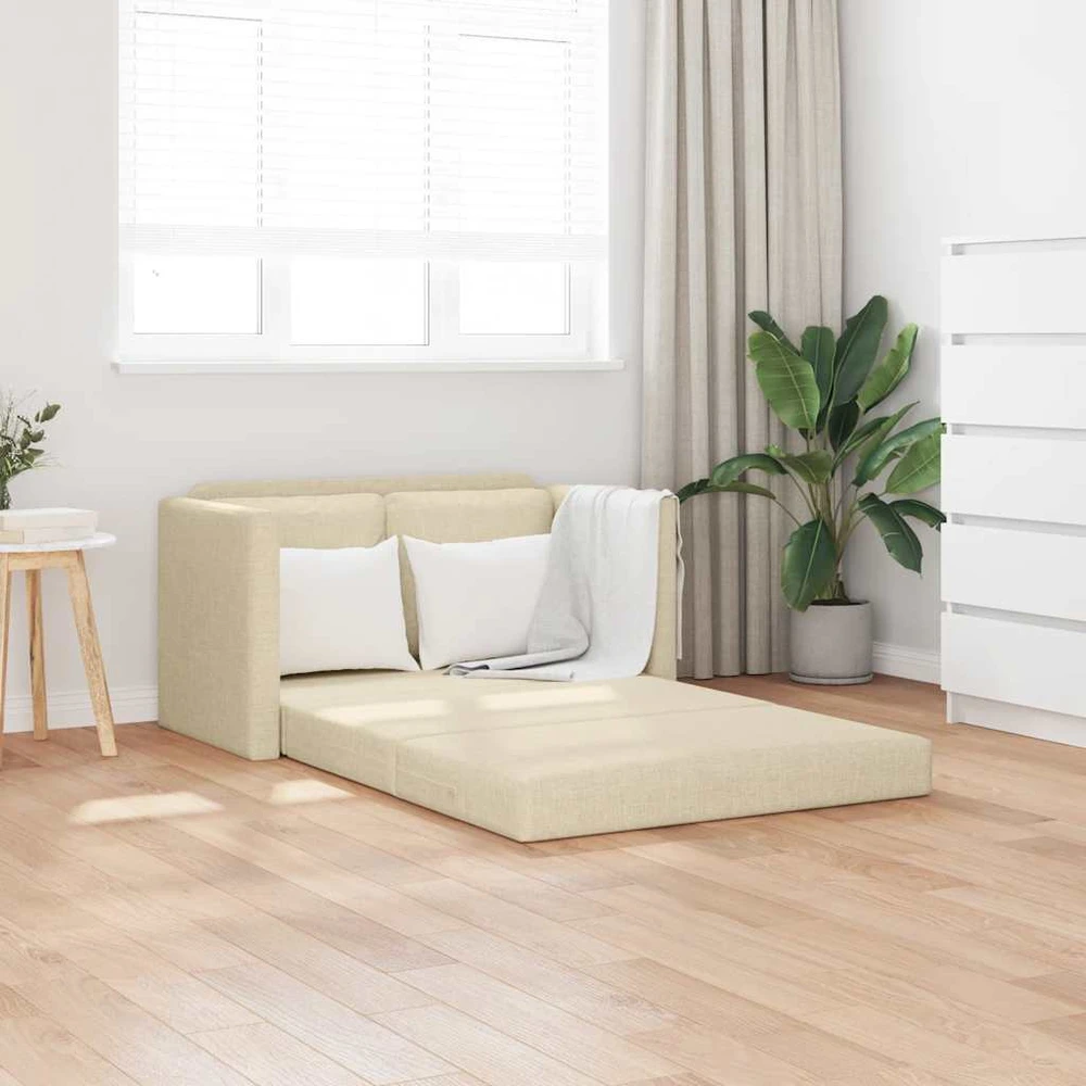Grindų sofa-lova, 2-1, kreminės spalvos, 112x174x55cm, audinys